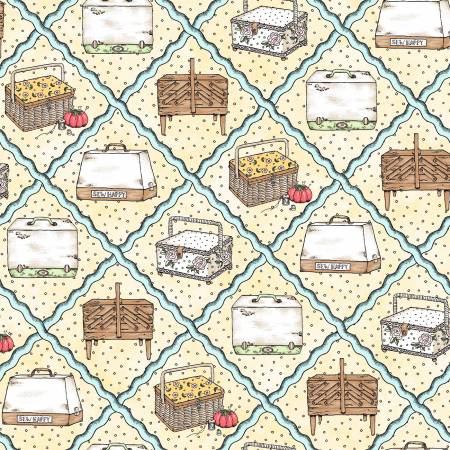 Measure Twice Sewing Motif Diamond Ric-rac Yellow Kris Lammers Maywood Studio Cotton Fabric