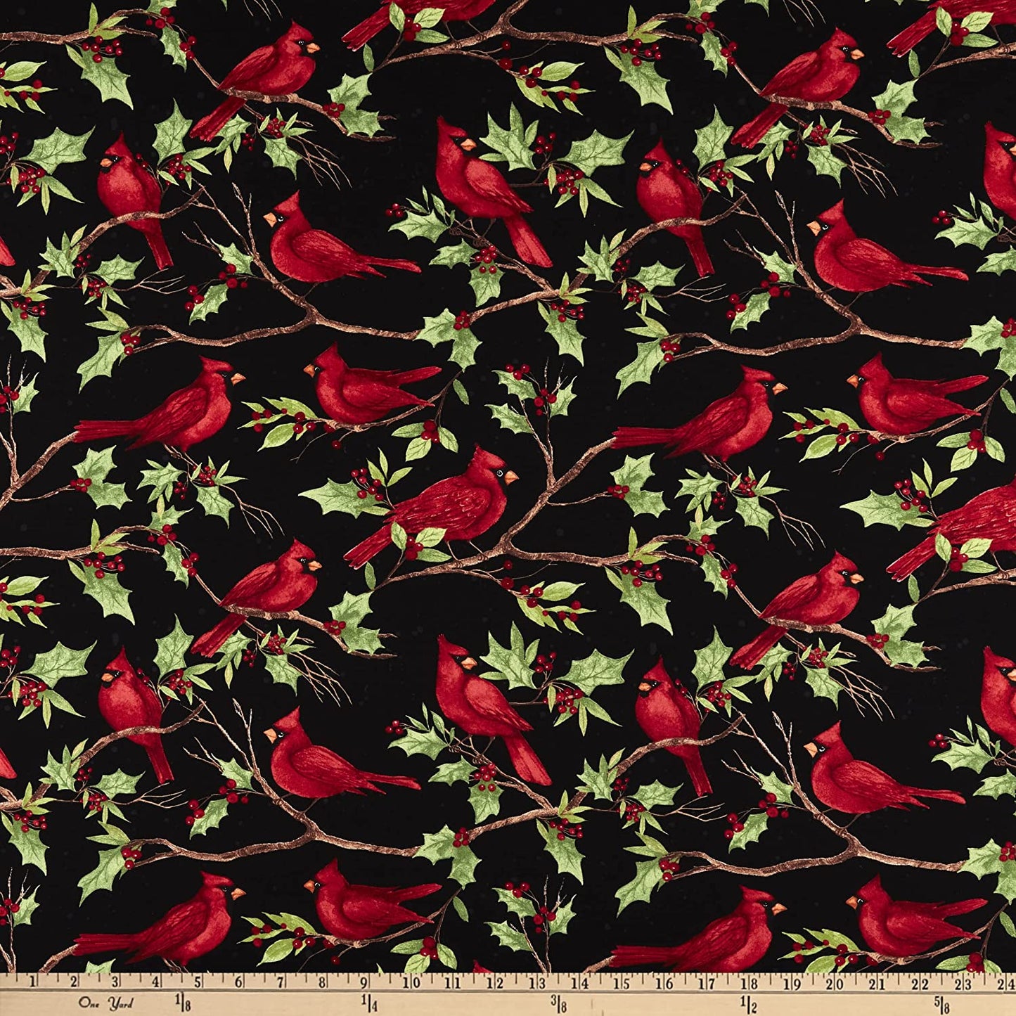 Medley Red Cardinals Allover Black Susan Winget Wilmington Prints Cotton Fabric