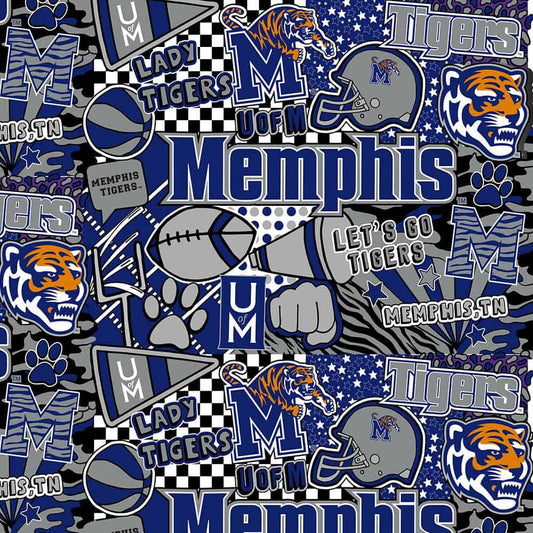 Memphis Tigers NCAA College Pop Art Graffiti Sykel Cotton Fabric MEM-1165