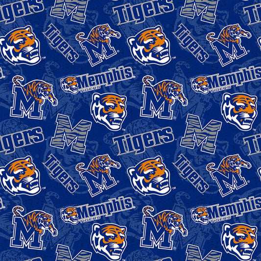 Memphis Tigers NCAA College Tone on Tone Sykel Cotton Fabric MEM-1178