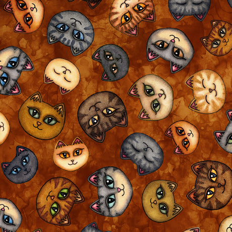 Meow Cat Head Toss Orange Dan Morris Quilting Treasures Cotton Fabric