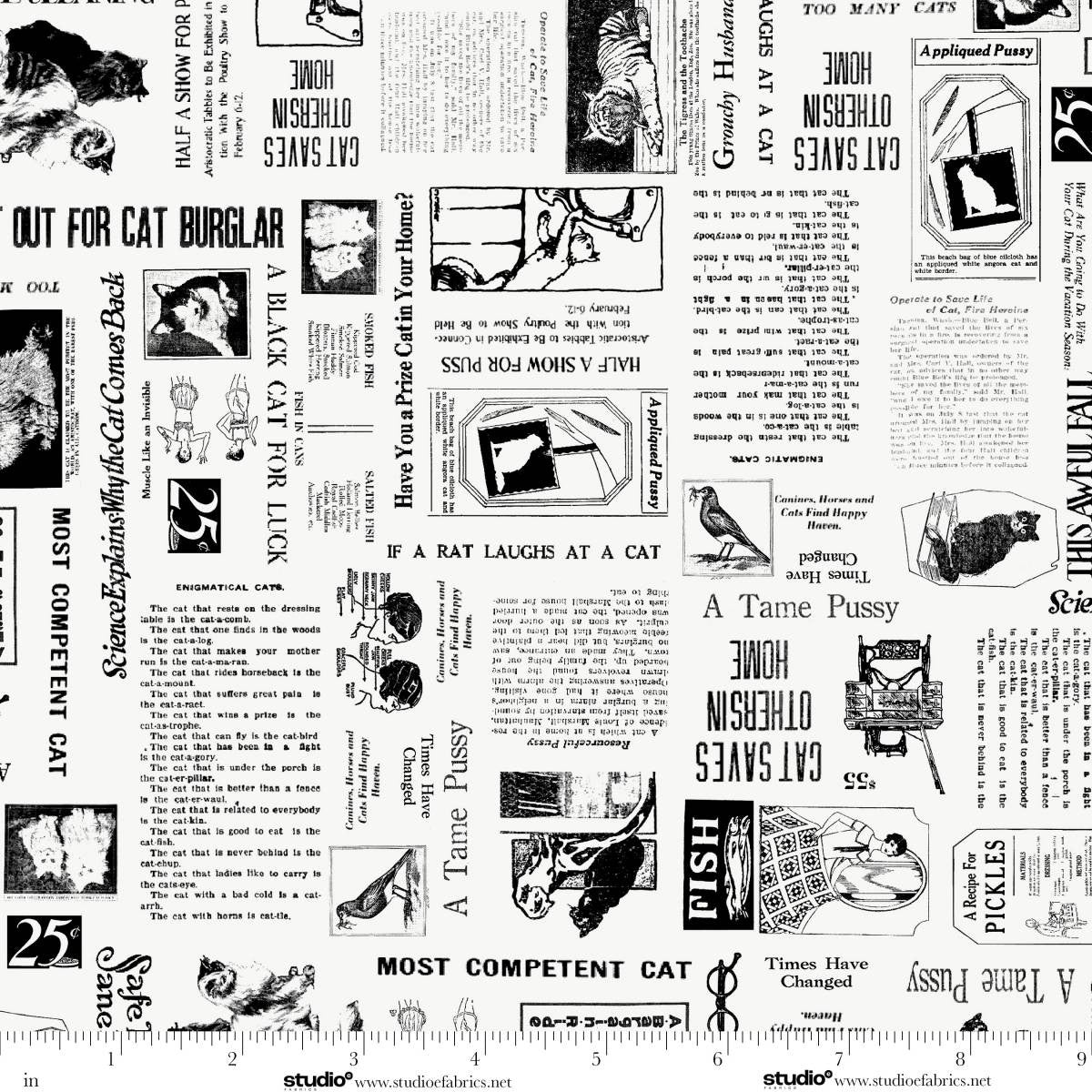 Meow Mix Cat Ads Off White Timna Tarr Studio E Cotton Fabric SE-8956-01