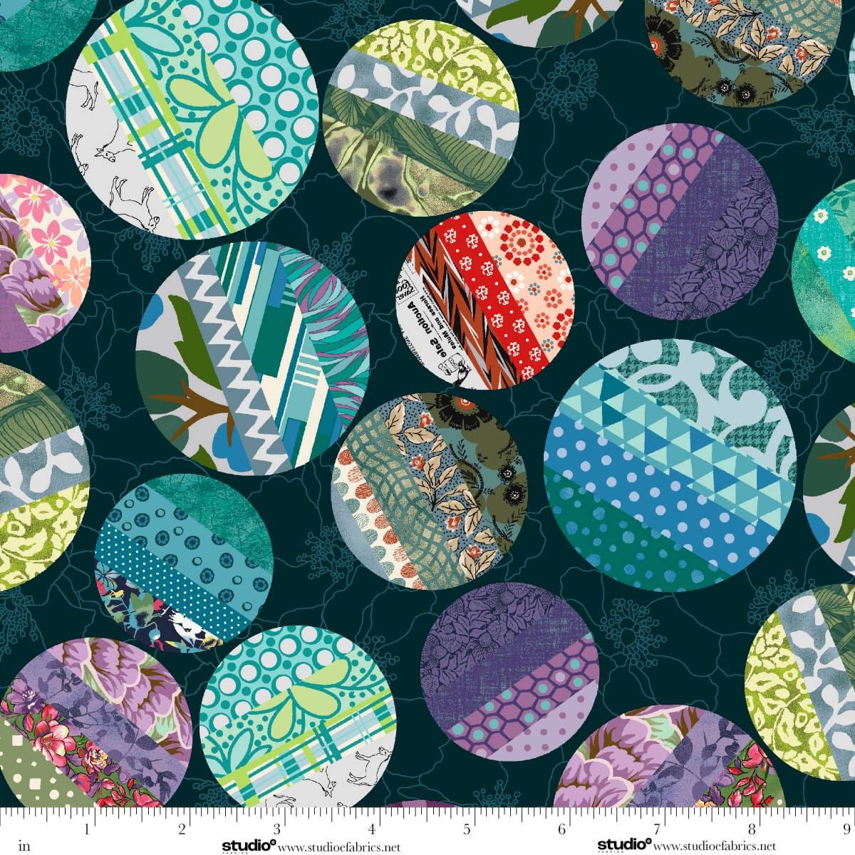 Meow Mix Cats Big Dots Dark Teal Timna Tarr Studio E Cotton Fabric SE-8953-69 | US Fabric Shop