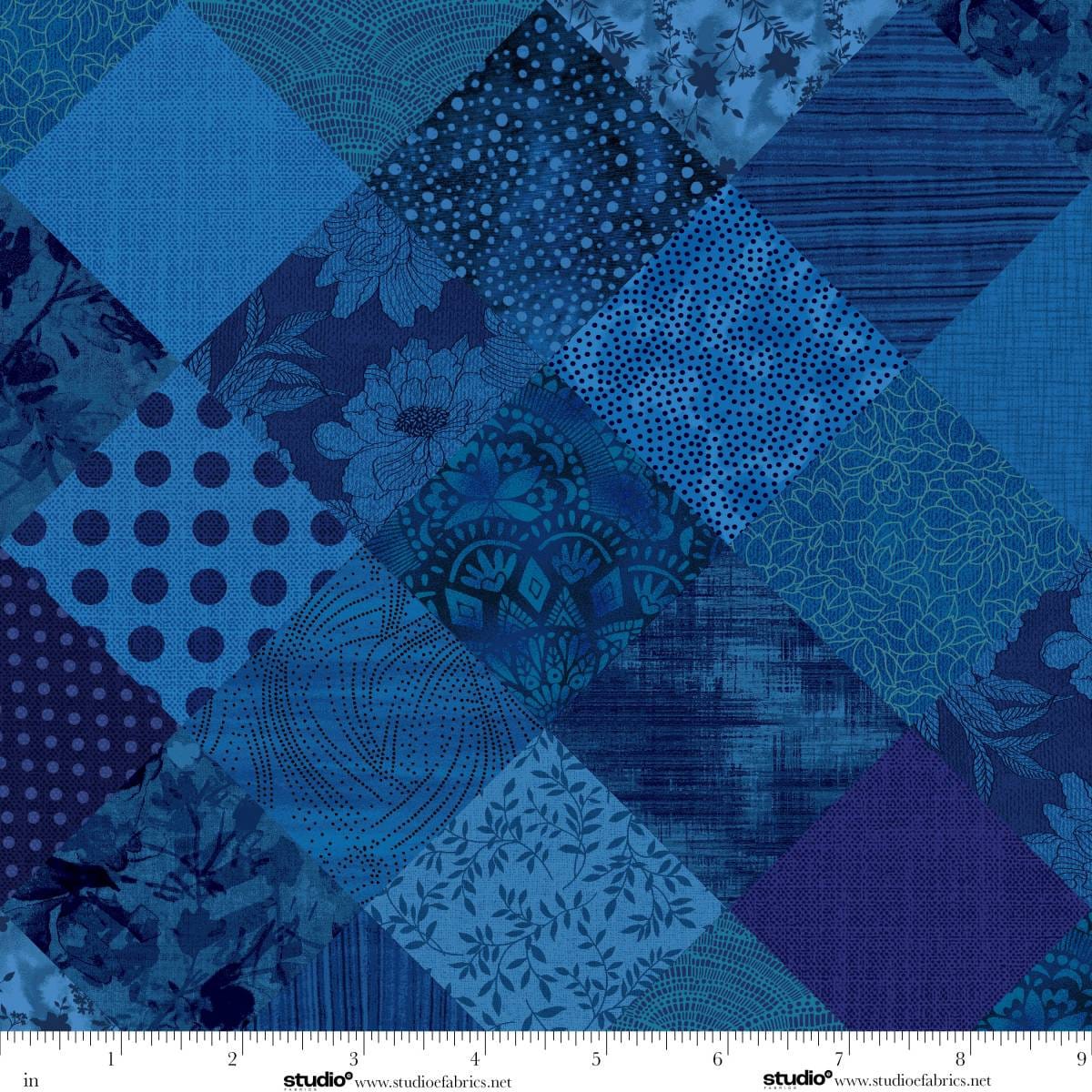 Meow Mix Cats Cheater Patch Royal Blue Timna Tarr Studio E Cotton Fabric SE-8955-77 | US Fabric Shop