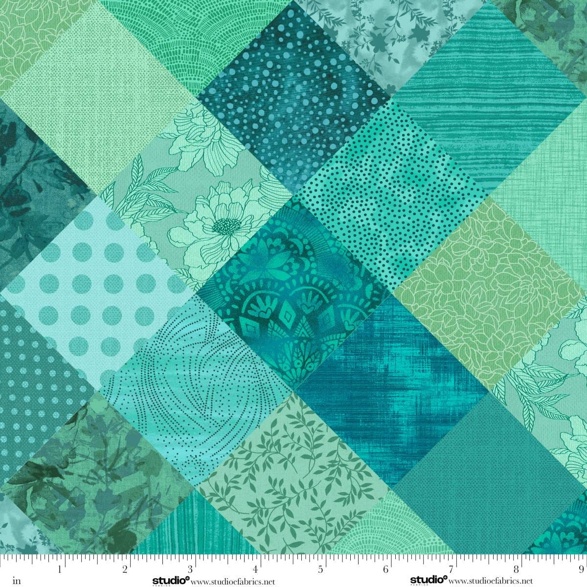 Meow Mix Cats Cheater Patch Teal Timna Tarr Studio E Cotton Fabric SE-8955-66 | US Fabric Shop