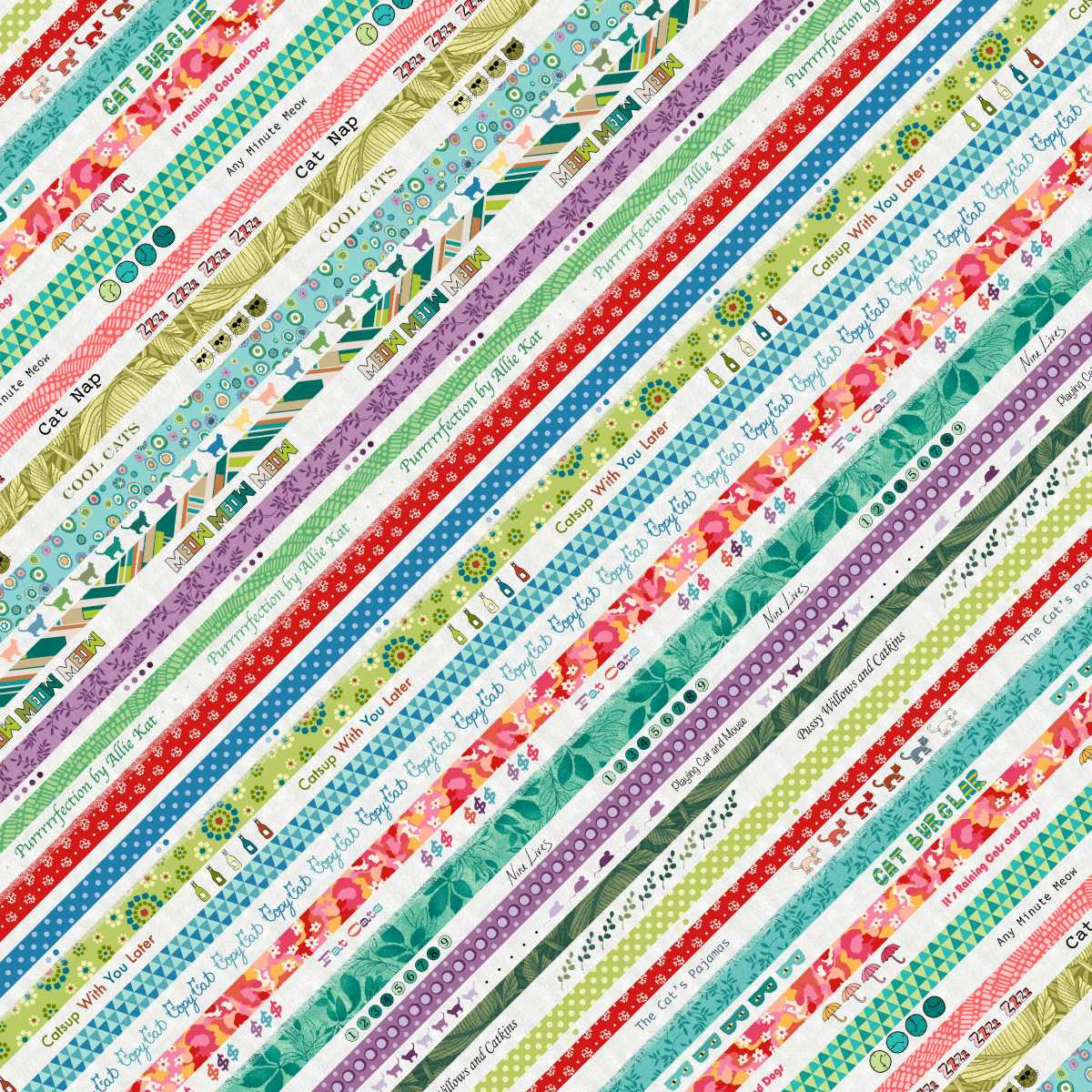 Meow Mix Cats Selvedge Stripe Off White Timna Tarr Studio E Cotton Fabric SE-8954-01