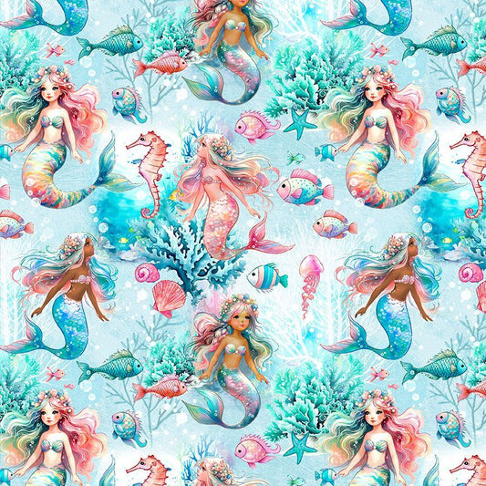 Mermaid Under Water Mermaids Blue Timeless Treasures Cotton Fabric TT-KIDZ-CD3547-BLUE