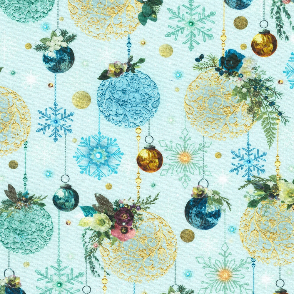Merriment Ornament Sky Blue Lara Skinner Robert Kaufman Cotton Fabric  RK-AIND-23014-63