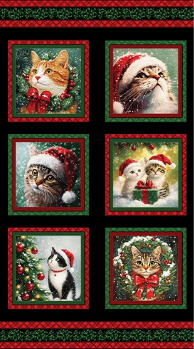 Merry Cats Panel 24" Black/Multi Peggy Collins Benartex Cotton Fabrics BE-16772-12