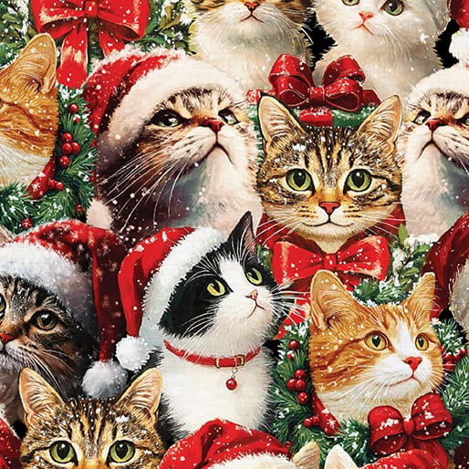 Merry Cats Portraits Multi Peggy Collins Benartex Cotton Fabrics BE-16773-99 | US Fabric Shop