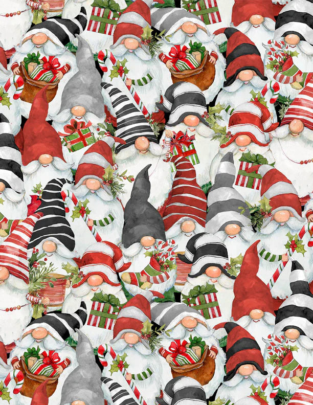 Merry Gnome-ments Packed Gnomes Multi Susan Winget Wilmington Prints Cotton Fabric WP-3023-39891-139