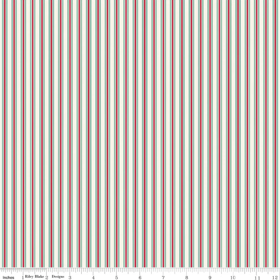 Merry Little Christmas Stripes Cream My Mind's Eye Riley Blake Designs Cotton Fabric RB-C14847-CREAM