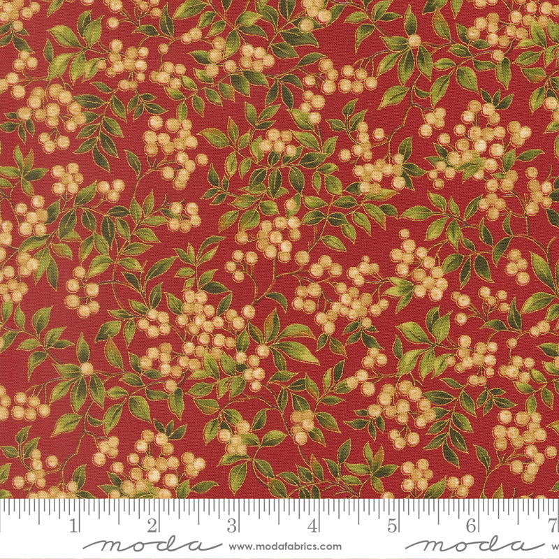 Merry Manor Metallic 2025 Holly berry Christmas Berries Crimson Red Moda Fabrics Cotton Fabric MD-33864-12M