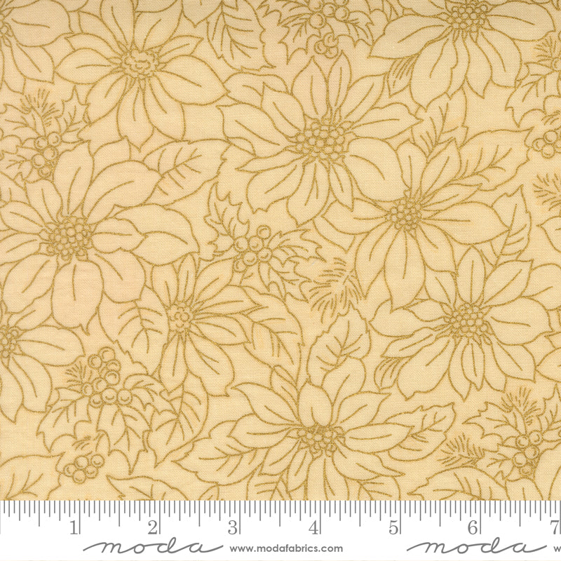 Merry Manor Metallic 2025 Poinsettia Blooms Florals Damask Cream Moda Fabrics Cotton Fabric MD-33862-11M