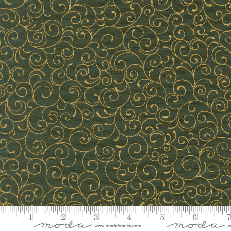Merry Manor Metallic 2025 Swirl Blenders Evergreen Moda Fabrics Cotton Fabric MD-33865-13M