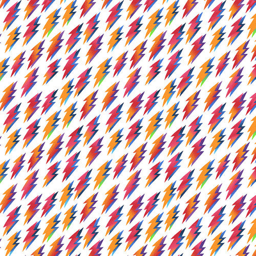 Mew-Sic Legends Lightning Bolts White Angie Rozelaar Studio E Cotton Fabric