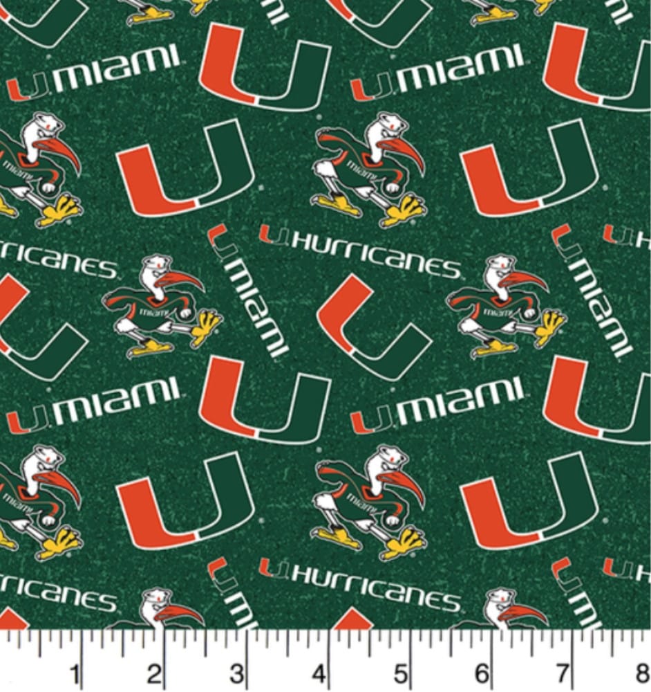 Miami Hurricanes NCAA College Tone on Tone Sykel Cotton Fabric MIA-1178