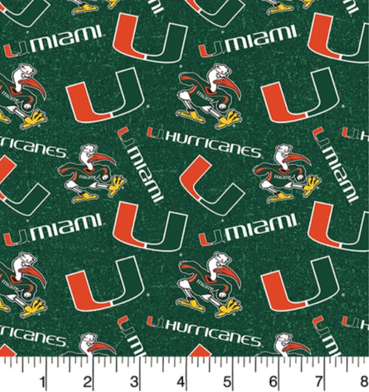 Miami Hurricanes NCAA College Tone on Tone Sykel Cotton Fabric MIA-1178