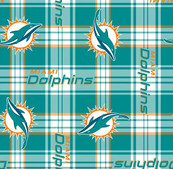 Miami Dolphins NFL Football Plaid Fabric Traditions Polyester Fleece Fabric NFL-6448-D