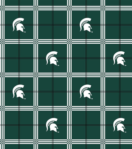Michigan State Spartans NCAA College Plaid Sykel FLANNEL Cotton Fabric MIST-023