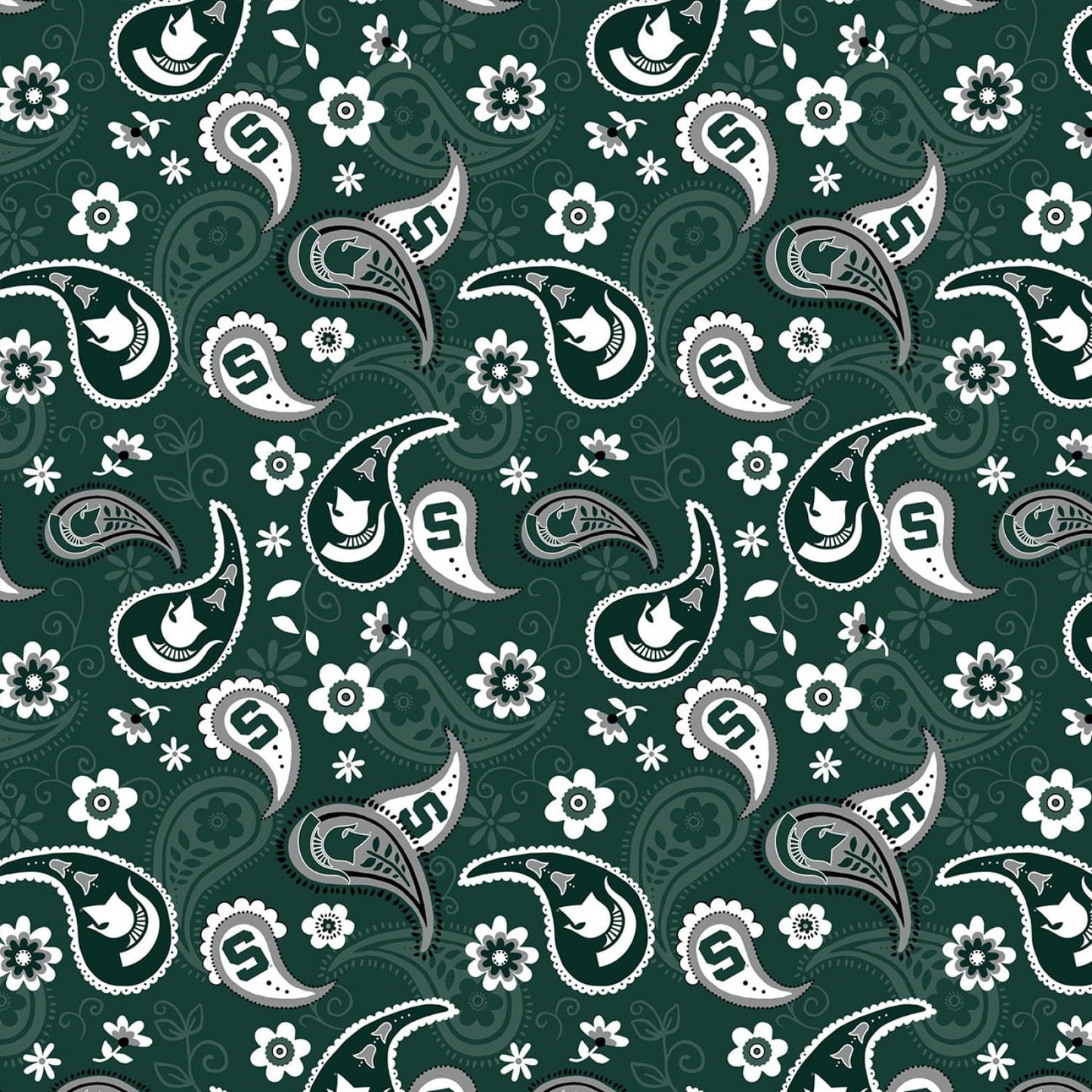 Michigan State Spartans NCAA College Paisley Cotton Fabric MIST-1200