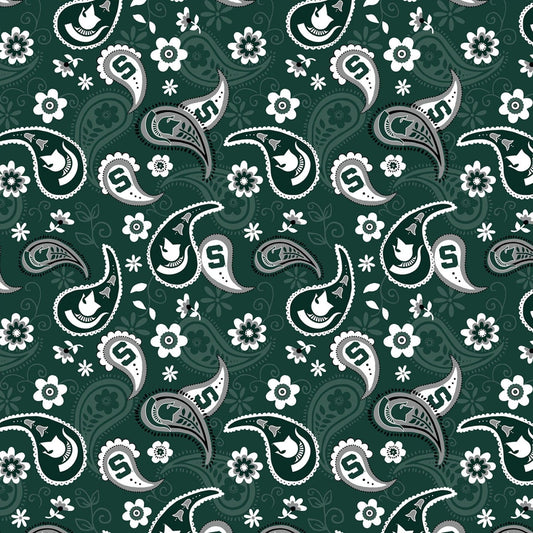 Michigan State Spartans NCAA College Paisley Cotton Fabric MIST-1200