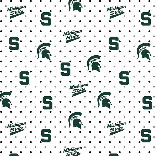 Michigan State NCAA College Pin Dot Sykel Cotton Fabric MIST-1323