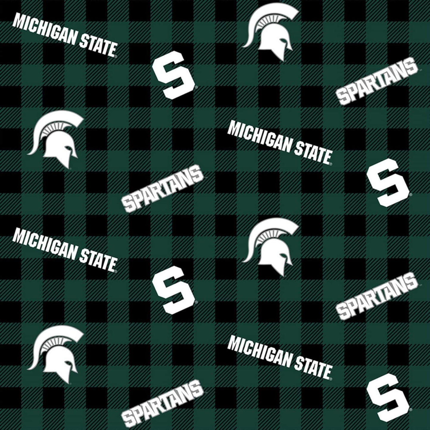 Michigan State Spartans NCAA College Buffalo Plaid Sykel Cotton Fabric MIST-1207