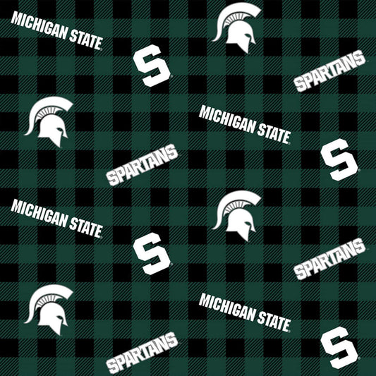 Michigan State Spartans NCAA College Buffalo Plaid Sykel Cotton Fabric MIST-1207