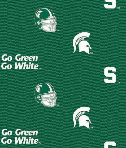 Michigan State Spartans NCAA College Allover Herringbone Sykel Cotton Fabric MIST-098
