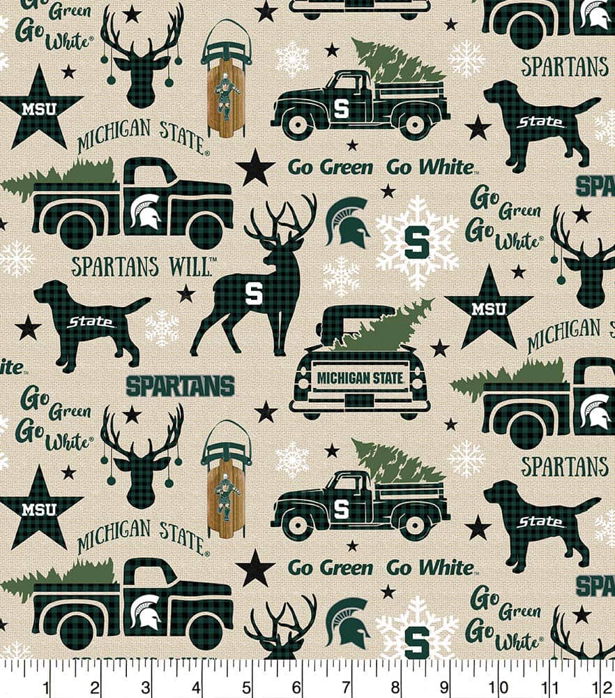 Michigan State Spartans NCAA Holiday Christmas Sykel Cotton Fabric MIST-1213