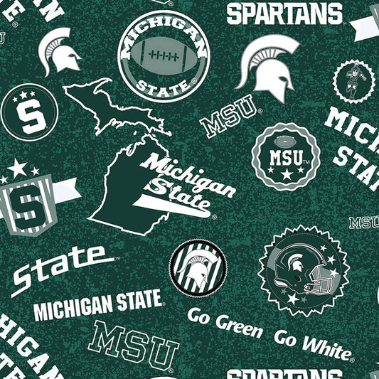 Michigan State Spartans NCAA College Home State Sykel Cotton Fabric MIST-1208