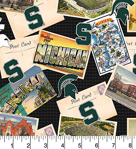 Michigan State Spartans NCAA College Scenic Postcard Sykel Cotton Fabric MIST-1211