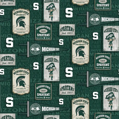 Michigan State Spartans NCAA College Vintage Pennant Sykel Cotton Fabric MICH-1267