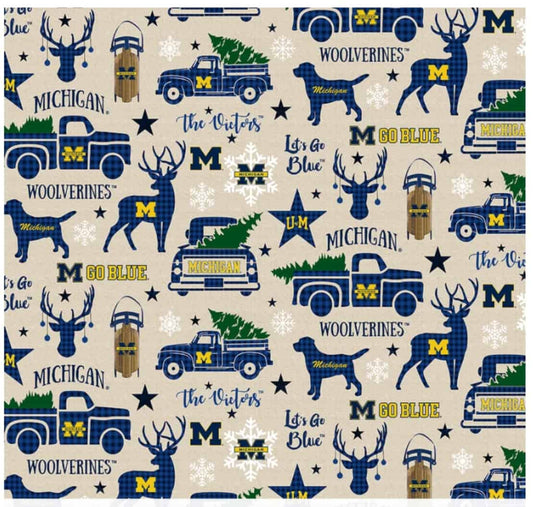 Michigan Wolverines NCAA Holiday Christmas Sykel Cotton Fabric MCHG-1213