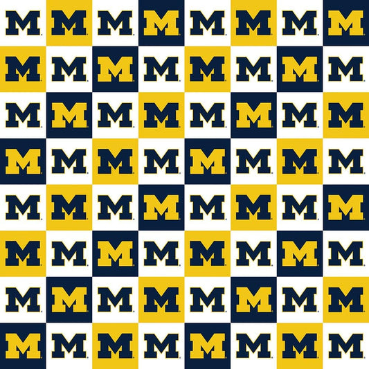 Michigan Wolverines NCAA Squares Collegiate Check Design Sykel Cotton Fabric MCHG-1158