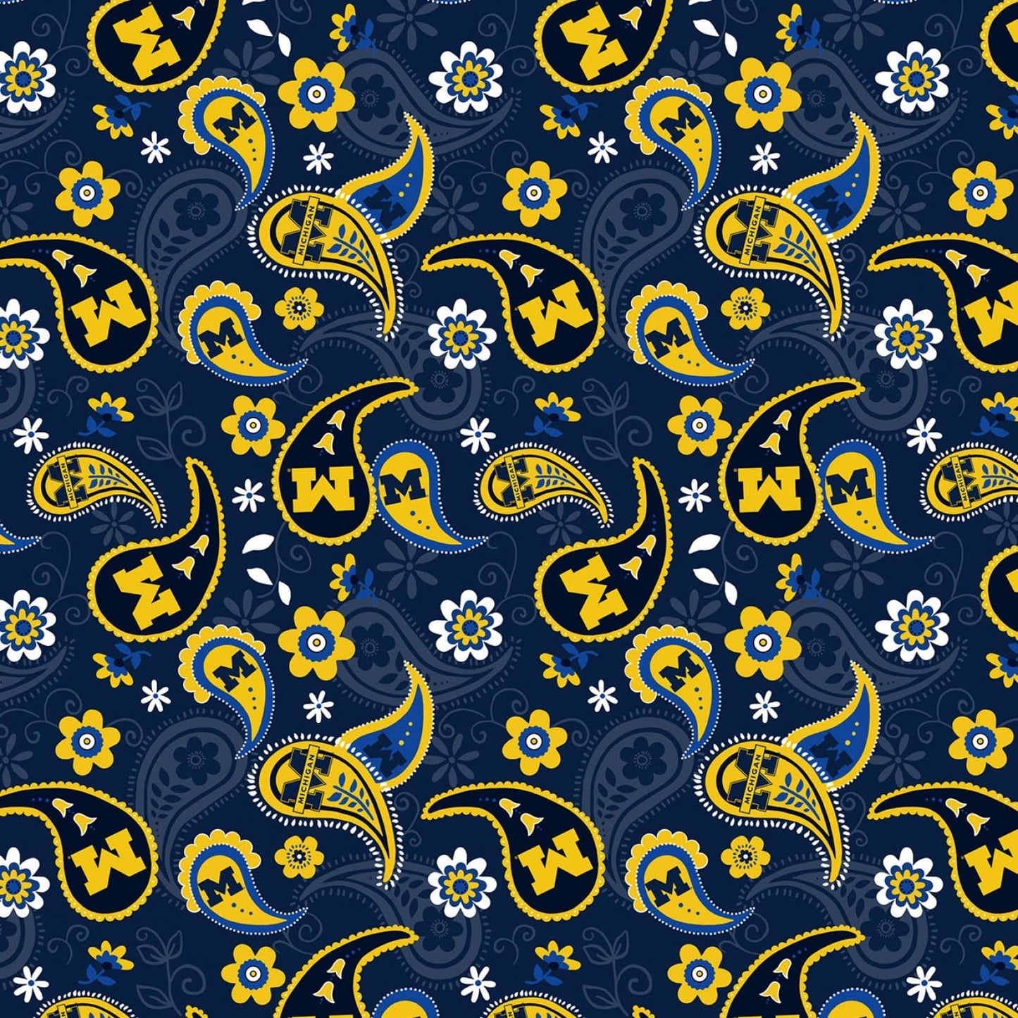 Michigan Wolverines NCAA Paisley Sykel Cotton Fabric MCHG-1200