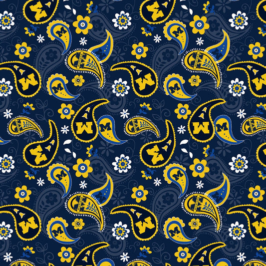 Michigan Wolverines NCAA Paisley Sykel Cotton Fabric MCHG-1200