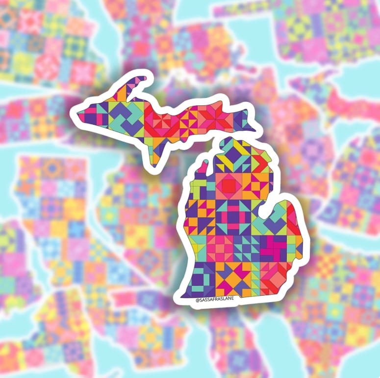 Michigan Quilt MI State Sticker Sassafras Lane Designs SLD-SADSASSSTICK-MI | US Fabric Shop