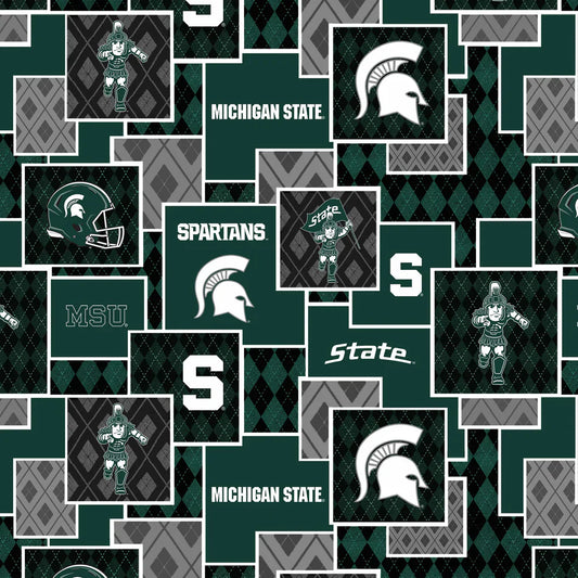 Michigan State Spartans NCAA College Argyle Boxes Sykel Cotton Fabric SYK-MIST-1371
