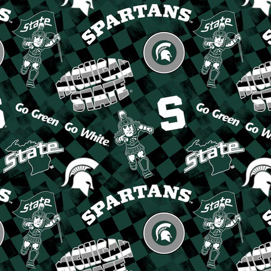 Michigan State Spartans NCAA College Check Allover Sykel Enterprises Cotton Fabric SYK-MIST-1370