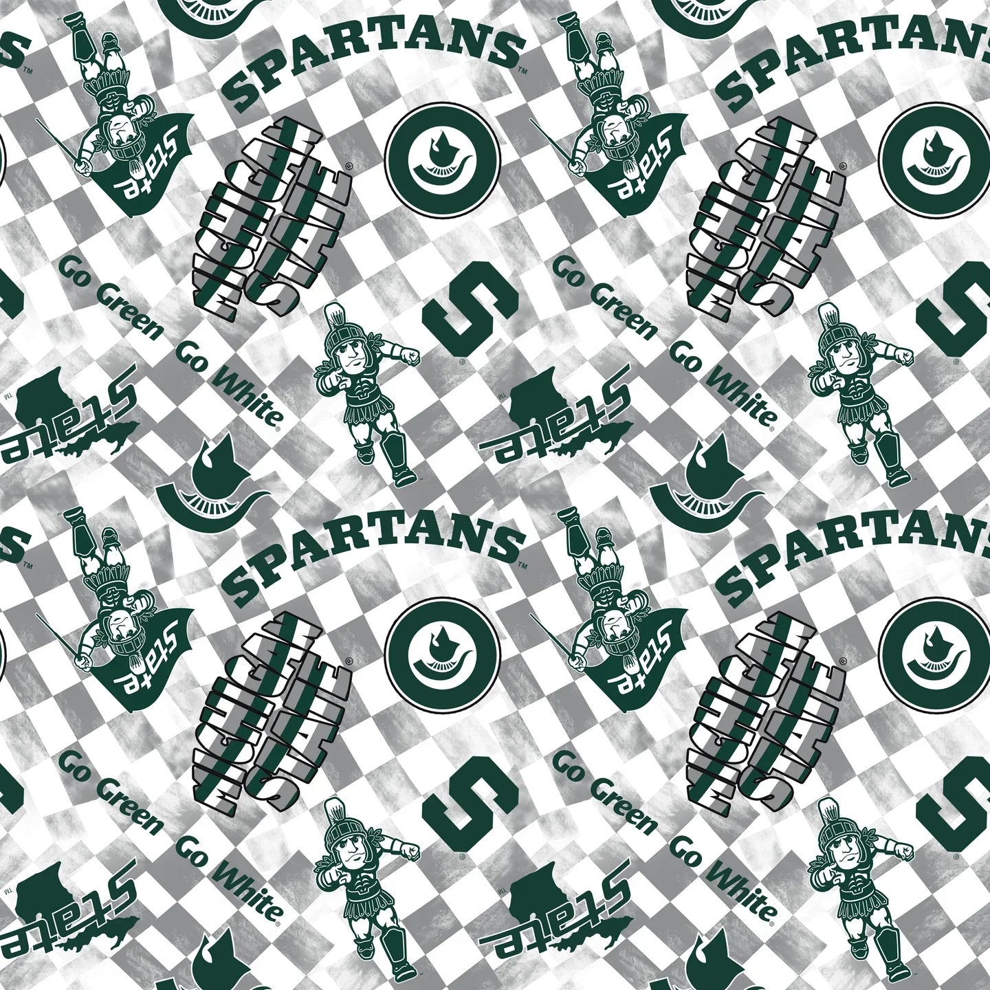 Michigan State Spartans NCAA College Checks Gray Sykel Enterprises Canvas Duck Cloth Cotton Fabric LSU-1380-GRAY