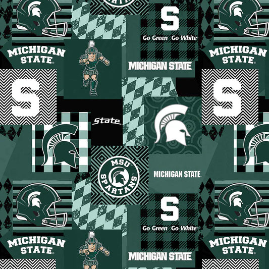 Michigan State Spartans NCAA College Collegiate Minky Geo Sykel Enterprises Polyester Fabric SYK-MIST-1367