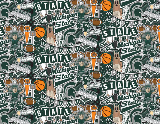 Michigan State Spartans NCAA College Doodle Sammy Sykel Cotton Fabric SYK-MIST-2001