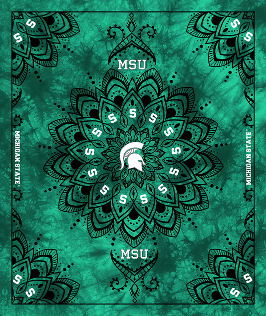 Michigan State Spartans NCAA Collegiate Tapestry Finished Panel 48"x56" Green Sykel Polyester Minky Fabric SYK-MIST-1360