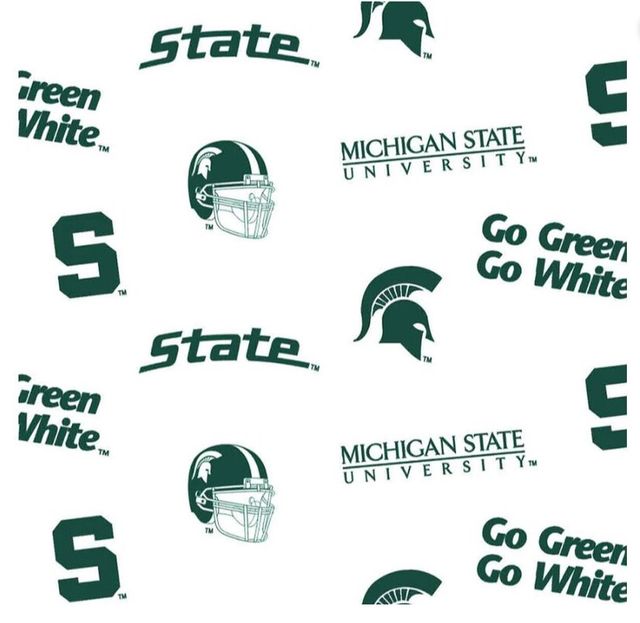 Michigan State University Spartans NCAA College Allover White Sykel Cotton Fabric MIST-046