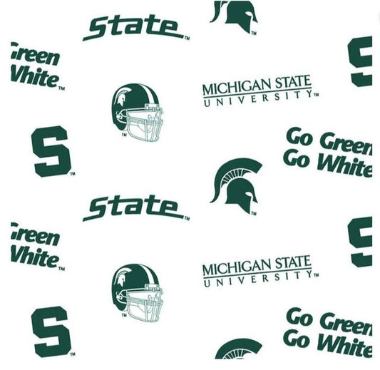 Michigan State University Spartans NCAA College Allover White Sykel Cotton Fabric MIST-046