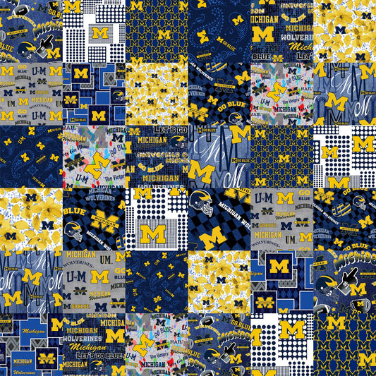 Michigan Wolverines NCAA College Cheater Quilt Allover 60" Sykel Cotton Fabric SYK-MCHG-1363