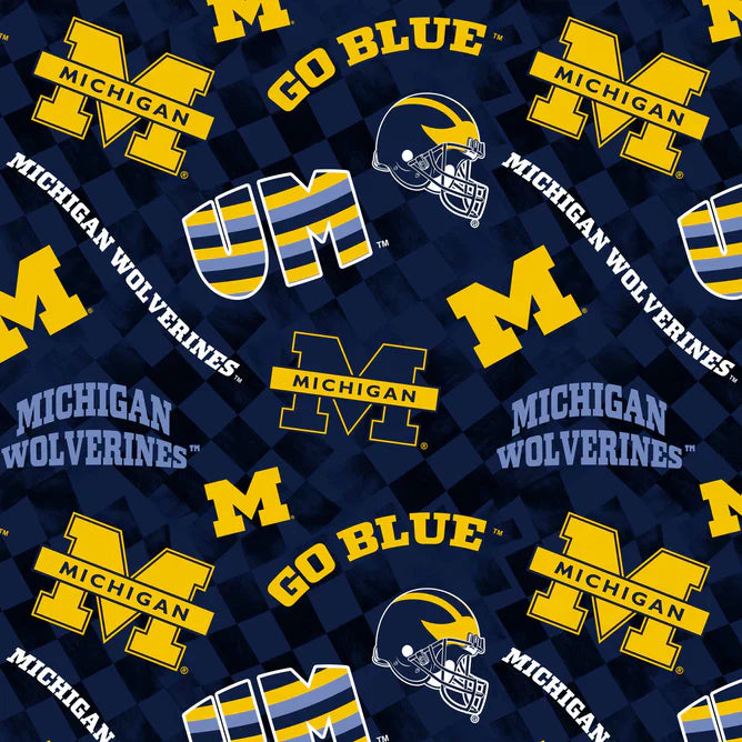 Michigan Wolverines NCAA College Check Allover Sykel Cotton Fabric SYK-MCHG-1370