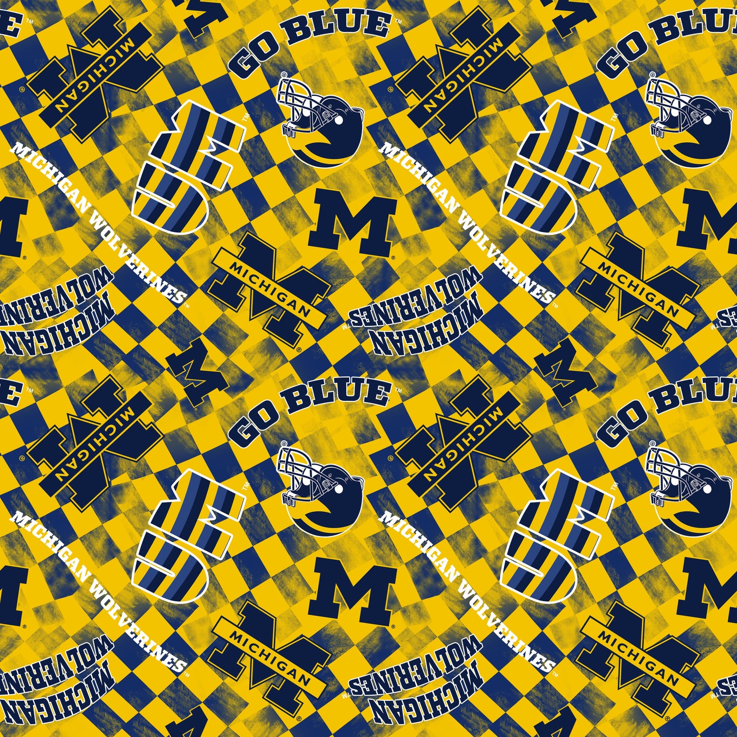 Michigan Wolverines NCAA College Checks Yellow Sykel Enterprises Canvas Duck Cloth Cotton Fabric MCHG-1380-YELLOW